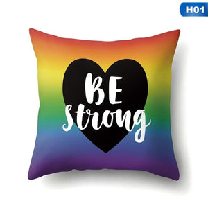 Pride Rainbow Pillow Case Peace & Be Strong Throw Cushion Cover Sofa Decoration