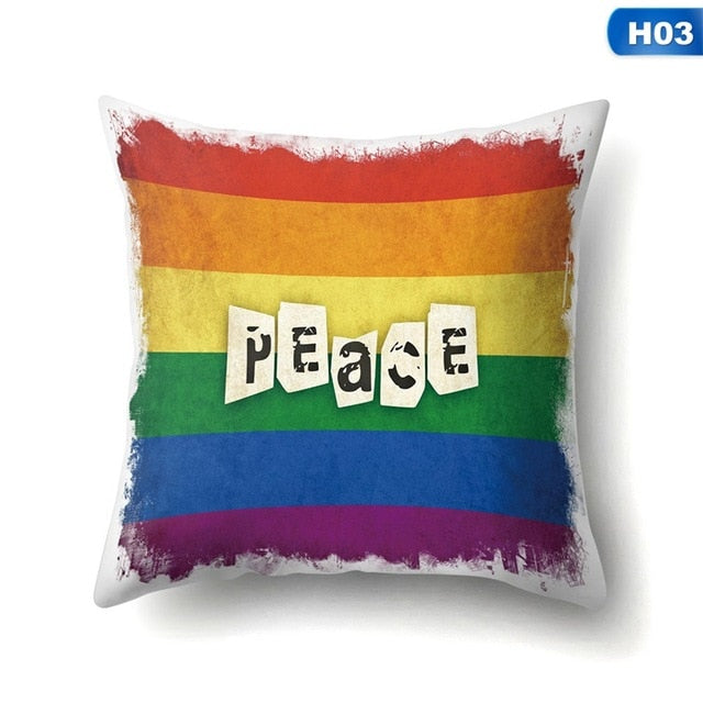 Pride Rainbow Pillow Case Peace & Be Strong Throw Cushion Cover Sofa Decoration