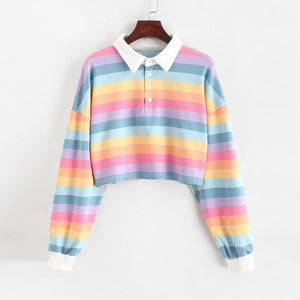 Rainbow Crop Top Sweatshirt Long Sleeve